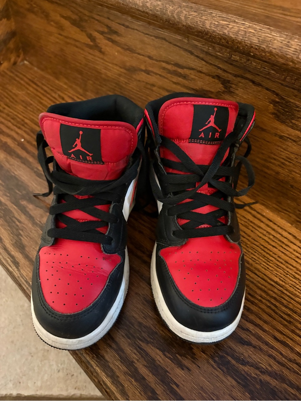 Jordan Red and Black Mid-Top Sneakers